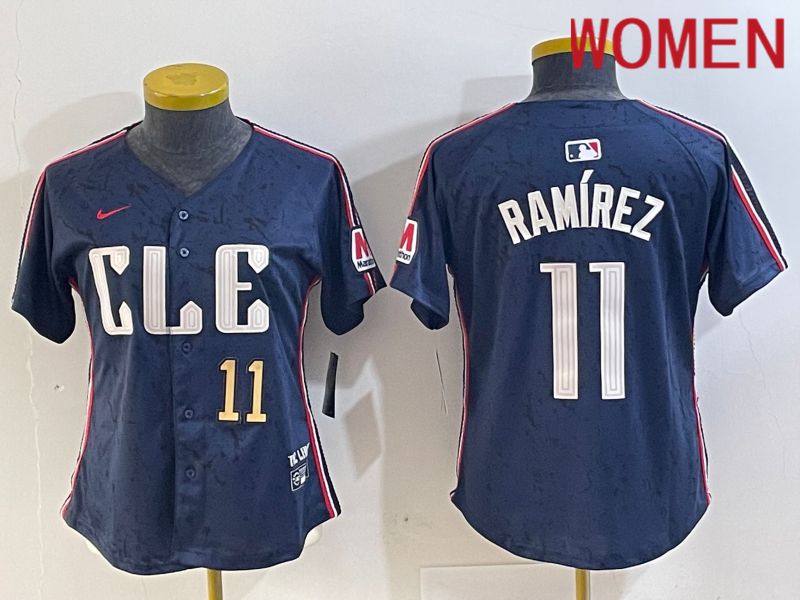 Women Cleveland Indians #11 Ramirez Blue City Edition Nike 2024 MLB Jersey style 3->women mlb jersey->Women Jersey